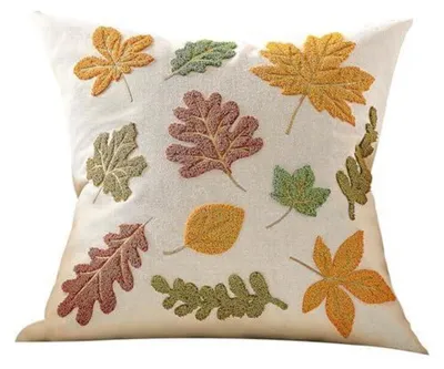 Productafbeelding van Kussensloop 45x45 cm, herfstdecoratie, geborduurd, fluweel, esdoornbladeren, pompoen, set van 4