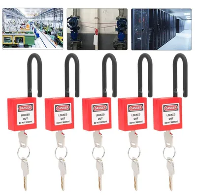 Zdjęcie produktu dla Zestaw 5 kłódek antywłamaniowych, czerwone, nylonowe, 38 mm, odporne na temperaturę