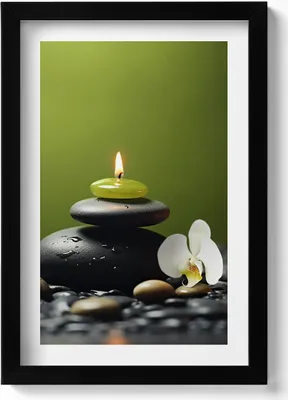 Produktbild von Zen-Entspannung Natur und Steine– Wandbild mit Rahmen – Gerahmtes Bild  – Wanddekoration – 20x30 cm – Schwarz