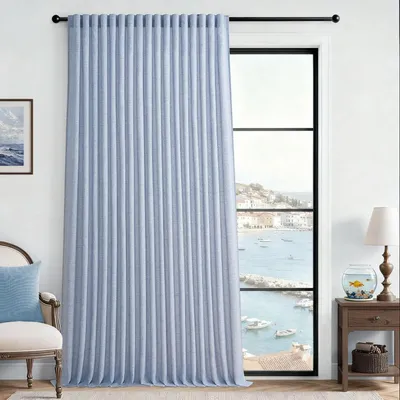 Produktbild von Vorhang Halbtransparent Blau Leinenoptik 245 x 300 cm