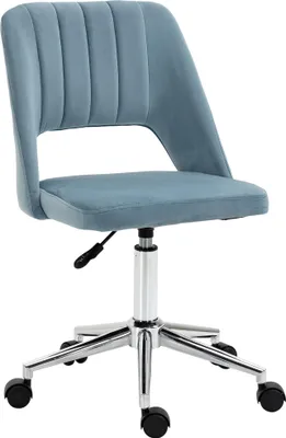 Produktbild von Schreibtischstuhl, Höhenverstellbar Homeoffice Stuhl ohne Armlehne, drehbar Bürostuhl mit Samtoptik, Ergonomisch Schminkstuhl für Schlafzimmer, Arbeitszimmer, Blau