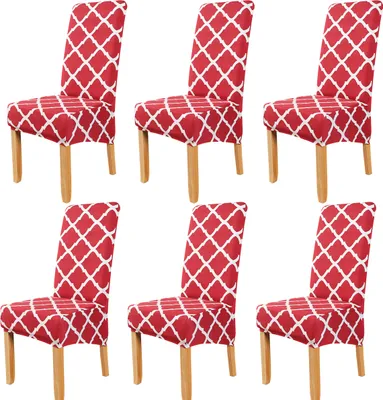 Obrázek produktu pro 6 Pack Stretch židle kryty omyvatelné Seat Cover židle Slipcovers Moderní XL velikost židle kryty pro bankety Hotel jídelní židle, červená geometrie