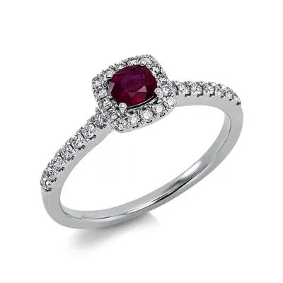 Produktbild von Ring aus 750 Weißgold Rubin 0,37ct rot 30 Brillanten 0,23ct TW-SI B:6,5mm Innenumfang 54mm  Ø17.2mm
