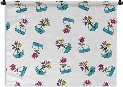 Produktbild von MuchoWow® Wandteppich Wandbehang Blumen - Muster - Frühling 60x45 cm Tapisserie Dekoration Wandtuch - Das Schlafzimmer