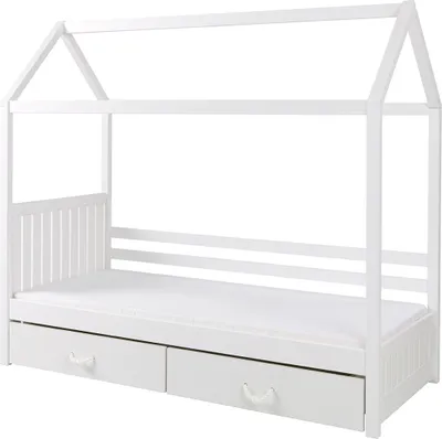 Produktbild von MIRJAN24 Kinderbett Rozalia, Bett aus Kiefernholz mit Lattenrost und zwei Bettschubladen (Farbe: Weiß, Größe: 80x180)