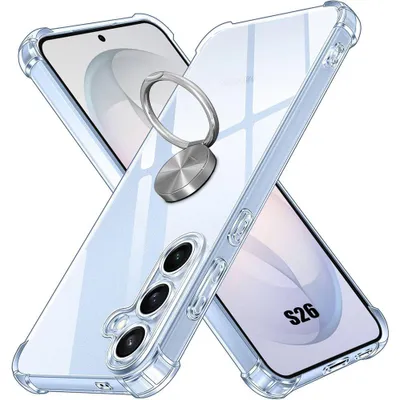 Image de Coque pour Samsung Galaxy S26, Protection Silicone avec Anneau Rotatif Argenté