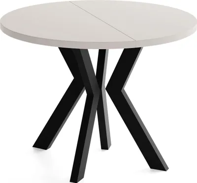 Produktbild von Runder Esstisch Ausziehbar 80-130 cm – Verlängerbar, für 4-6 Personen mit Schwarzen Holzbeinen – Tisch für Wohnzimmer & Esszimmer in Kaschmir