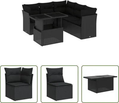 Produktbild von The Living Store 6-tlg. Garten-Sofagarnitur mit Kissen Schwarz Poly Rattan