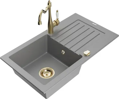 Produktbild von Mexen Pablo 1 Becken-Granitspüle mit Abtropffläche und Mischbatterie Carla, Grau - 6510-71-670700-50