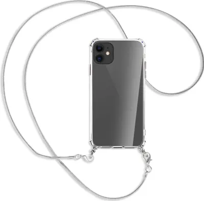 Produktbild von Handykette Backcover-Schutzhülle mit Band (Metall silberfarben) für Apple iPhone 11 - silberfarbene Kette Snake