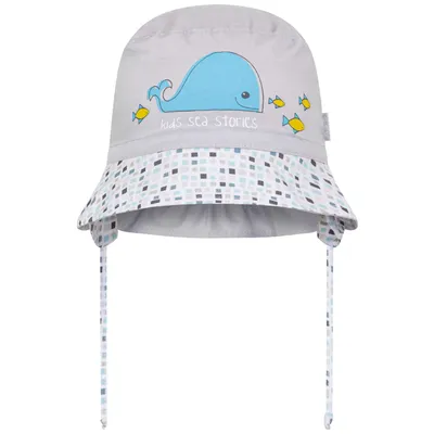 Produktbild von Jungen Sommermütze Sonnenhut Sommerhut Binde-Mütze Fischerhut Walfisch, Gr. 48, Grau-Blau