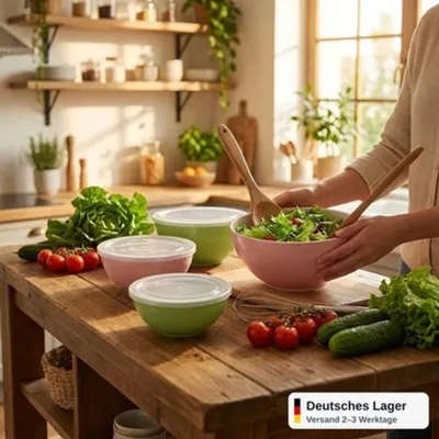 Produktbild von Salatschüsseln 4er Set mit Deckel Xani Kunststoff BPA-frei stapelbar Meal Prep