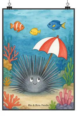 Produktbild von Mr. & Mrs. Panda Bild Seeigel Design DIN A3 - Weiß - Geschenk, kunstdruck poster, Leben, Wandbild, Hier und Jetzt, drucke, Plakat, Lebe, wanddeko, Meer, Selbstliebe