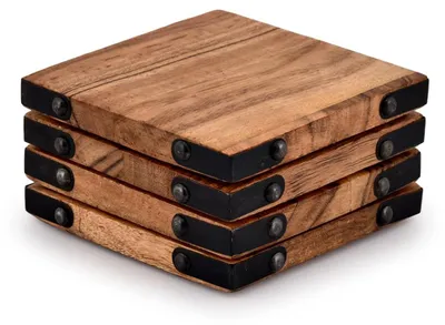 Akazienholz Untersetzer Set 4er Pack Quadratisch 10,16 cm