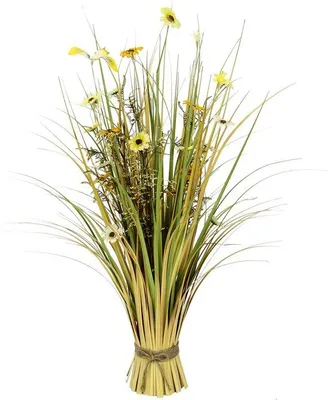 Produktbild von Unyqoos® Realistisches Kunstgras mit Blumen für stilvolle Raumdekoration, 65 cm, pflegeleicht und vielseitig einsetzbar