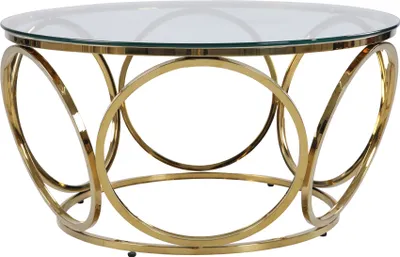 Produktbild von SalesFever Couchtisch rund Ø 80 cm | Klarglasplatte 8 mm stark | Edelstahl-Gestell goldfarben | B 80 x T 80 x H 40 cm | goldfarben