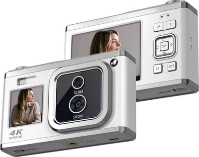 Obrázek produktu pro Andoer 2,88" přenosný digitální fotoaparát, kompaktní kamera, 50 MP, 4K Ultra HD, 16x zoom, automatické ostření, samospoušť, ochrana proti otřesům, s 2 ks baterií, 32 GB paměťová karta, skvělý dárek pro děti, chlapce, dívky, dospělé, teenagery, studenty