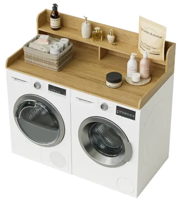 Produktbild von Werkblatt 2-stufig - Waschmaschine/Trockner - Holz - Stauraum - Eiche - 137x70x30,2 cm
