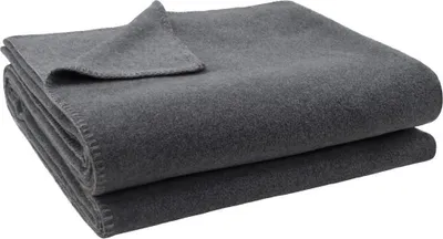 A folded gray blanket on a white background.