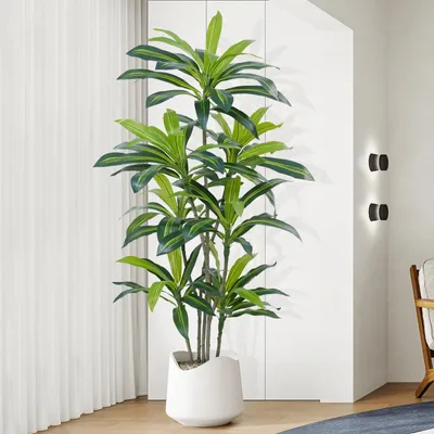 Image de Arbre Dracaena artificiel, 180 cm, grande plante artificielle avec pot noir, plante artificielle réaliste pour l'intérieur, salon, chambre à coucher, bureau (1 pièce)