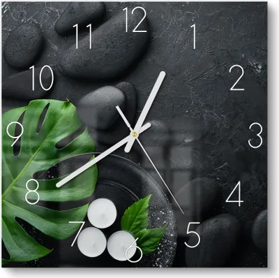 Produktbild von DEQORI Glasuhr 30x30 cm Zahlen 'Spa-Konzept auf Schiefer' Wanduhr Glas Uhr Design leise