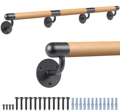 Obrázek produktu pro Dřevěné zábradlí 254 cm - Nástěnná montáž - Protiskluzové - Kovové držáky