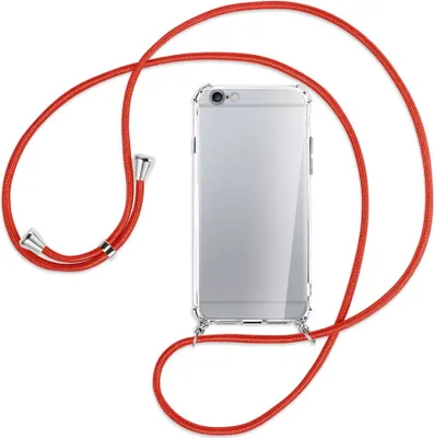 Produktbild von Handykette Backcover-Schutzhülle mit Band (Metall silberfarben) für Apple iPhone 6 / 6S - rot