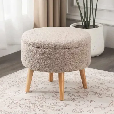 Image de Hanah Home, pouf de haute qualité (beige) - 100% mélaminé, diamètre de 45 cm, hauteur de 44 cm