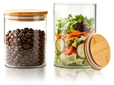 Produktbild von Glasbehälter für Lebensmittel – mit Bambusdeckel – luftdicht – 950 ml und 500 ml – Set mit 2 Stück