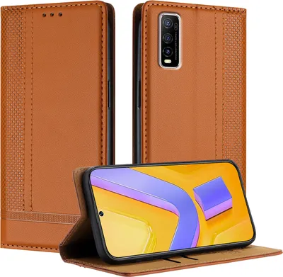 Produktbild von Handyhülle für Vivo Y70S Leder Flip Klappbare Schutzhülle mit Standfunktion Braun