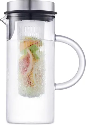 Productafbeelding van PromoHome® glazen karaf met deksel, 1 liter, met fruitsieve, vaatwasmachinebestendig, hittebestendig, transparant