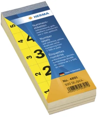 Produktbild von Nummernblock selbstklebend 1-500 gelb 28x56mm VE=5x500 Stück