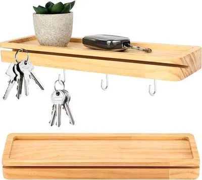 Produktbild von Ultiluxe Schlüsselbrett mit Haken - Wandregal für Schlüssel - Holzschlüsselhalter mit Ablage - Schlüsselorganisation - 30 x 9,5 x 3 cm - Beige/Braun