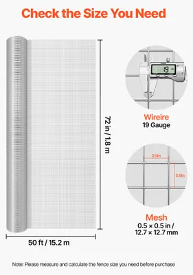 Zdjęcie produktu dla Siatka druciana drobno oczkowa, 1,8 x 15,2 m, średnica drutu 0,912 mm, oczka 12,7 x 12,7 mm, ocynkowana, rolka siatki do klatek dla ptaków, klatek dla królików, wybiegów dla kur i innych klatek dla drobiu