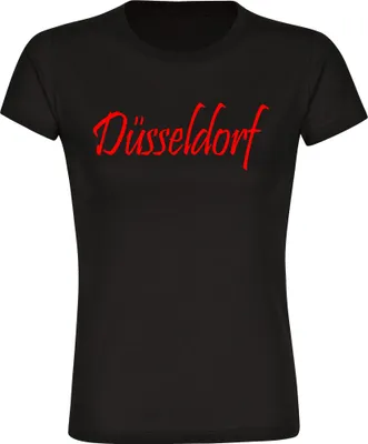 Produktbild von multifanshop Damen T-Shirt - Düsseldorf - Schriftzug, schwarz, Größe XXL