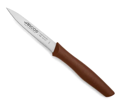 Zdjęcie produktu dla Nóż Mondador Arcos Nova 188618 ze stali nierdzewnej nitrum i polipropylenu mango, brązowe ostrze 10 cm w pudełku ekspozycyjnym