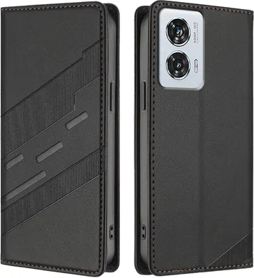 Produktbild von Hülle für Motorola Edge 50 Fusion/Moto G85, Kunstleder Brieftaschen Handyhülle mit Kartenfach und Standfunktion Schwarz