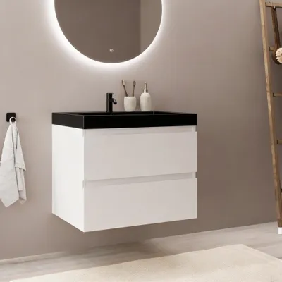 Produktbild von LOMAZOO Waschtisch MONACO Glänzend Weiß - Waschbecken Schwarz - 60 cm