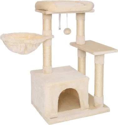 Productafbeelding van Famanu kraboom voor katten met pluchen bal en ligplaats, hoogte 85 cm, kattenboom met sisal en pluche, beige