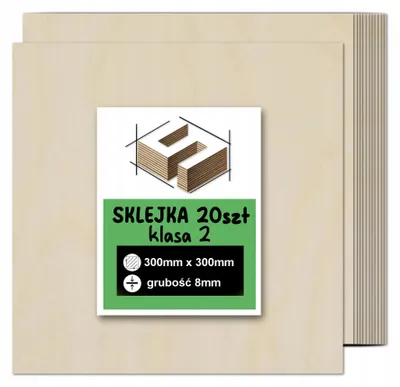 Zdjęcie produktu dla Sklejka brzozowa, formatki kwadratowe do grawerowania laserowego – CNC, modelarstwo, pirografia, decoupage, malowanie, dekoracje i rękodzieło DIY – klasa 2 – 30 × 30 cm (300 × 300 mm) – 8 mm – 20 szt.