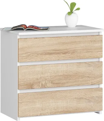 Zdjęcie produktu dla Szafka nocna AKORD CL3 Biała 60 cm 3 szuflady kolor Dąb Sonoma mat 60x35x57 cm