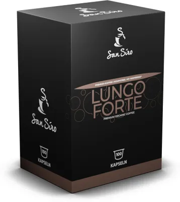 Produktbild von San Siro Bio Premium Kapselkaffee LUNGO FORTE - 100 Kapseln - Recyclebare Aluminium Kapseln - für Nespresso und SanSiro Smart Kapselmaschinen
