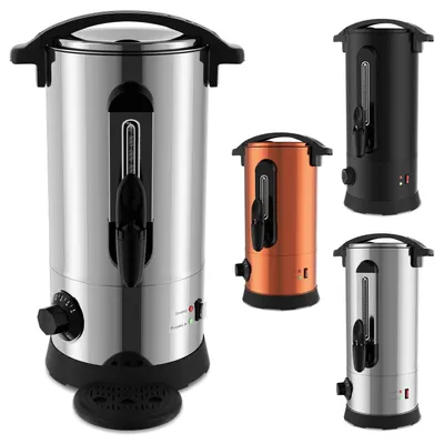 Obrázek produktu pro Peviasot, varná konvice na svařené víno, objem 8 litrů, výkon 1500 W, nerezová ocel 304, regulace teploty 30–110 °C, výtokový kohoutek, odkapávací miska a funkce udržování teploty