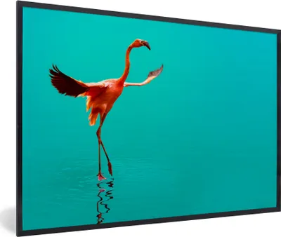 Produktbild von MuchoWow® MuchoWow® Gerahmtes Poster Flamingo im blauen Meer 90x60 cm - Poster mit zchwarzem Bilderrahmen - Fotorahmen - Foto-Plakat
