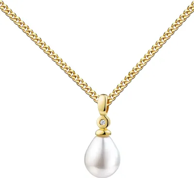 Produktbild von 750er Gold Anhänger mit Süßwasserperle und Diamant für Damen. Mit Kette 60 cm