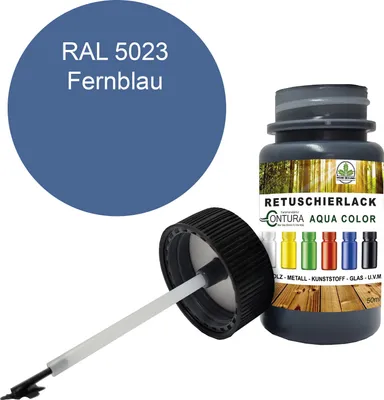 Produktbild von Reparaturlack Lackstift RAL Lack Pinselflasche 50ml. Farbe Holz Metall Möbel Auto Bad Retuschierlack - RAL 5023 Fernblau