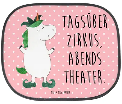 Produktbild von Mr. & Mrs. Panda Auto Sonnenblende Einhorn Joker - Rot Pastell - Geschenk, Einhörner, Kasper, Autoscheiben Sonnenschutz, Unicorn, Hofnarr, saugnapf, Fürs, Gaukler
