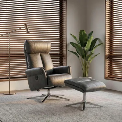 Produktbild von Happy Home Fernsehsessel mit Hocker, Relaxsessel mit Liegefunktion, Sessel für Wohnzimmer Schlafzimmer Grau