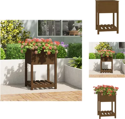 Image de vidaXL Bac à plantes avec étagère brun miel 54x54x81 cm Pin massif - Pots de fleurs & Jardinières