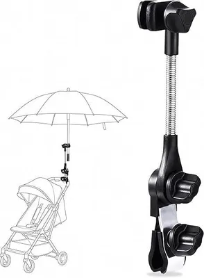 Produktbild von Universal Sonnenschirmhalter mit Klemme, 360° Verstellbarer Schirmhalter für Kinderwagen, Strandstuhl & Rollstuhl